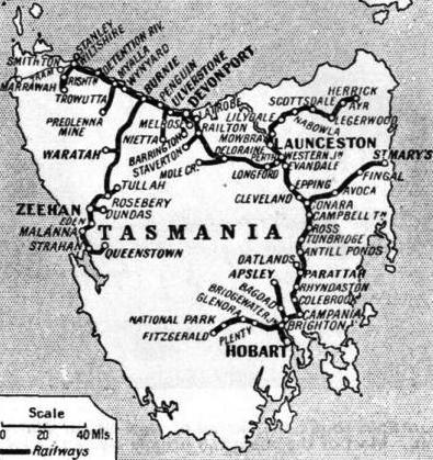 A MAP showing the chief routes in Tasmania