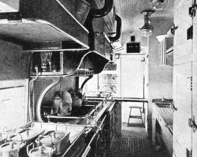 THE KITCHEN QUARTERS in the dining saloon of an express train on the Victorian Government Railways system