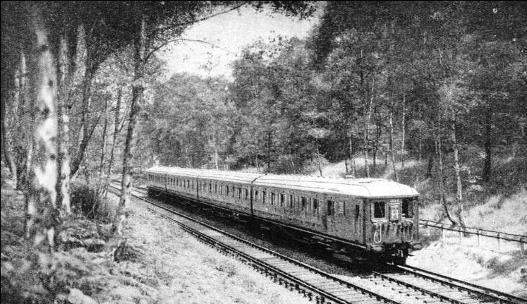 A Southern Railway electric train on the London to Reigate line