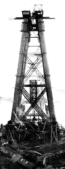 RAISING THE MASSIVE STEEL LEGS ON THE FIFE PIER, APRIL 15, 1887