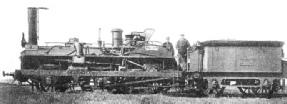 AN OLD “CRAMPTON” LOCOMOTIVE of the type which formerly ran on the Eastern Railway of France