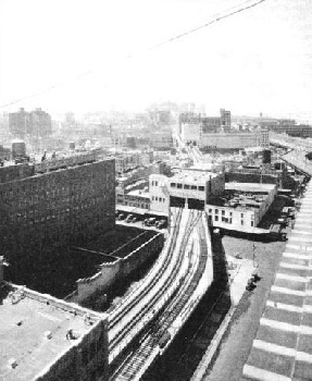 The freight line crossing West Fourteenth Street and extending to the south