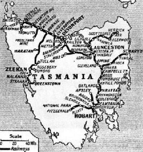 A MAP showing the chief routes in Tasmania