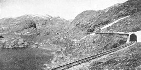 Stout snow-sheds of the type shown here are necessary on the Oslo-Bergen route