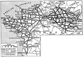 Map showing three Franch railway systems