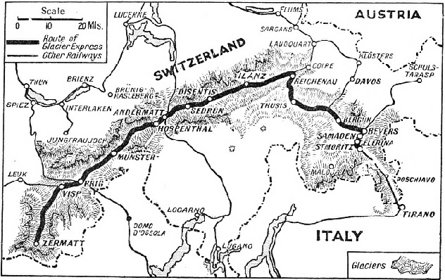 The route of the Glacier Express