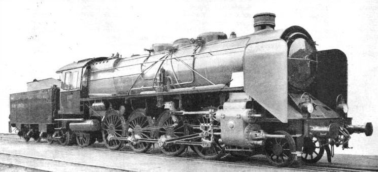 This 2-8-2 express engine, operating on the German State Railways, is an excellent example of Continental locomotive design