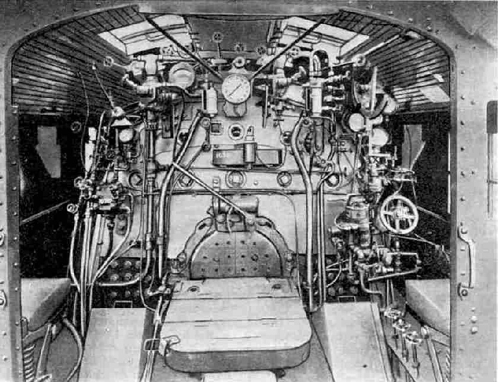 The cab of one of the giant Pacifics that haul the Twentieth Century Limited