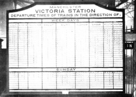 TRAIN DESTINATION INDICATOR AT VICTORIA STATION MANCHESTER