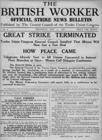 Issue of the British Worker announcing the end of the General Strike