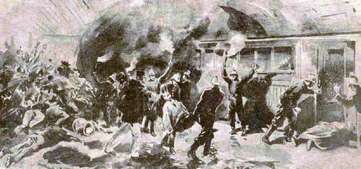 An artist’s impression of the fire in the Paris Metro, August 1903