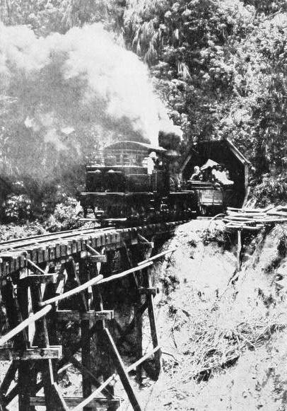“THE HILL CLIMBER” ASCENDING A RISE OF 1 IN 20 ON THE MOUNT ARISAN LOGGING RAILWAY IN FORMOSA