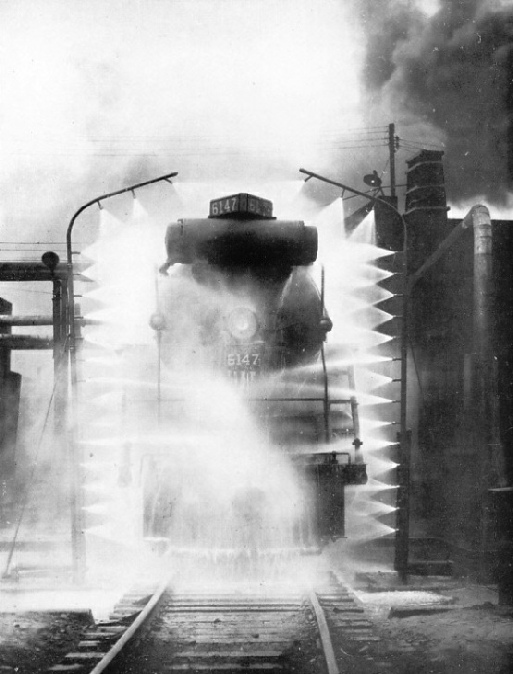 Washing a loco on the Canadian National Railway