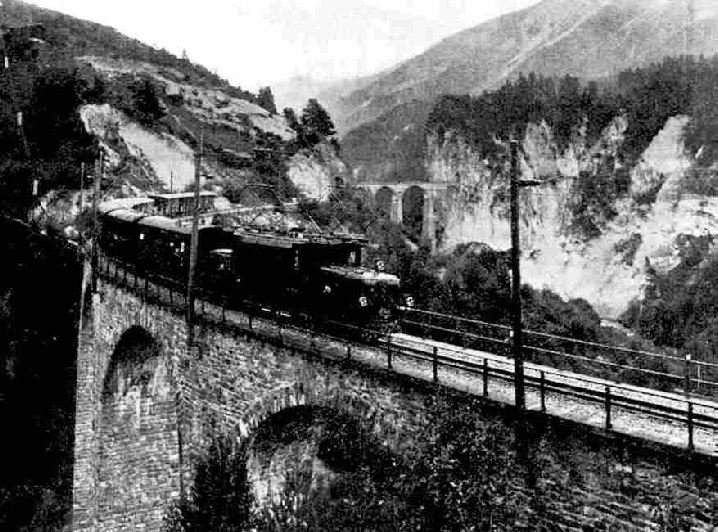 The Engadine express crossing Schmittentobel Viaduct, Rhaetian Railways