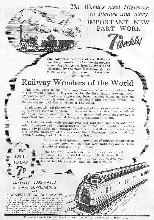 reverse of the flyer promoting the publication of railway wonders of the world