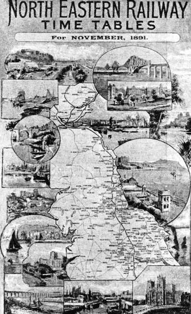 NOTABLE PLACES along the route are illustrated on the cover of the North Eastern Railway’s time-table for November, 1891