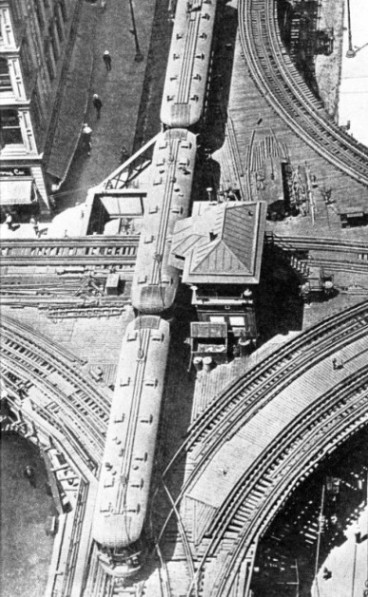ELEVATED RAILWAY CROSSING, photographed from a Chicago skyscraper