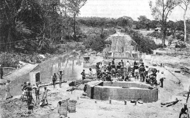 The foundations of the Pimmi railway bridge during construction