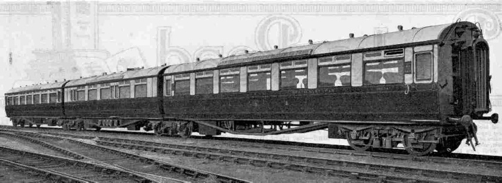An articulated GWR express passenger train, first and third-class dining car set