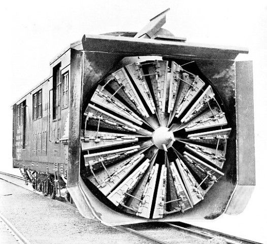 FRONT VIEW OF THE CHICAGO, MILWAUKEE AND PUGET SOUND RAILWAY'S HUGE ROTARY SNOW PLOUGH