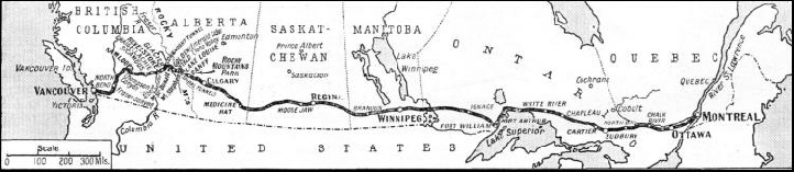 THE ROUTE of the “Trans-Canada Limited” from Montreal to Vancouver.