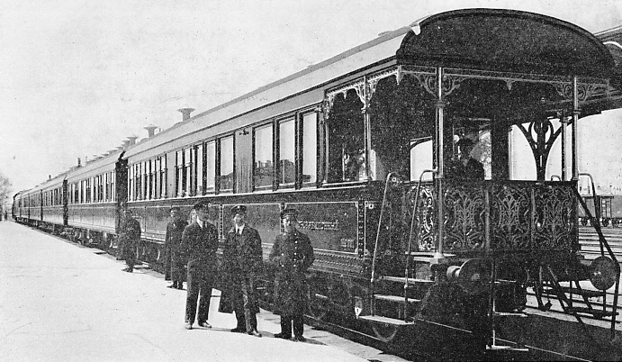 A luxury train containing sleeping cars at the station of Harbin, in the State of Manchukuo