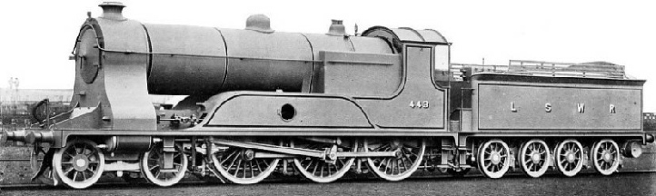 THE POWERFUL 4-6-0 DRUMMOND LOCOMOTIVE which hauls the non-stop two-hour expresses between London and Bournemouth