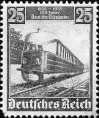 One of the stamps issued by Germany in 1935 to mark the centenary of its railways